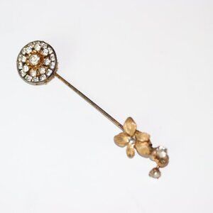 Vintage Unsigned Miriam Haskell Round Clear Rhinestones Stick Hat Pin Flower